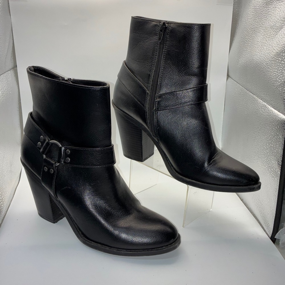 Esprit Women Black Espirit Faux Leather Harness Ankle Boots Zip Womens 9.5